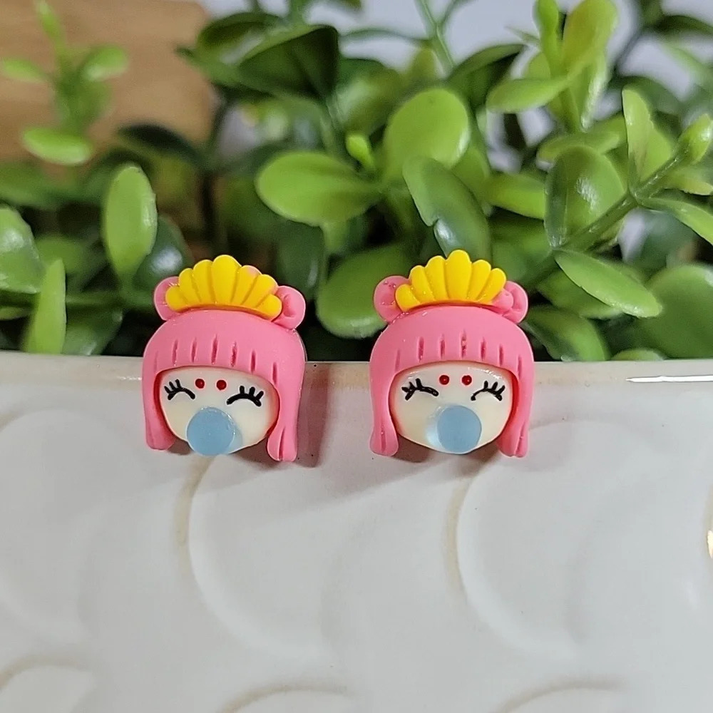 Bubble Gum Girl Stud Earrings